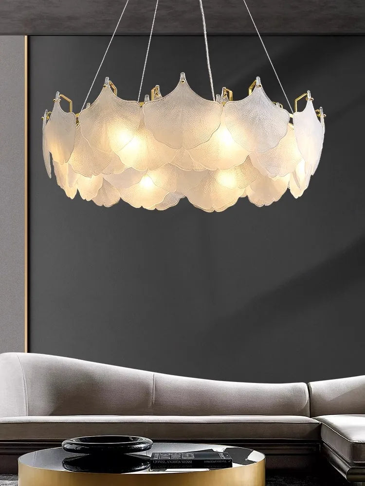 Axyaa Circle Glass Chandelier LED Pendant Lights for Living & Dining Room