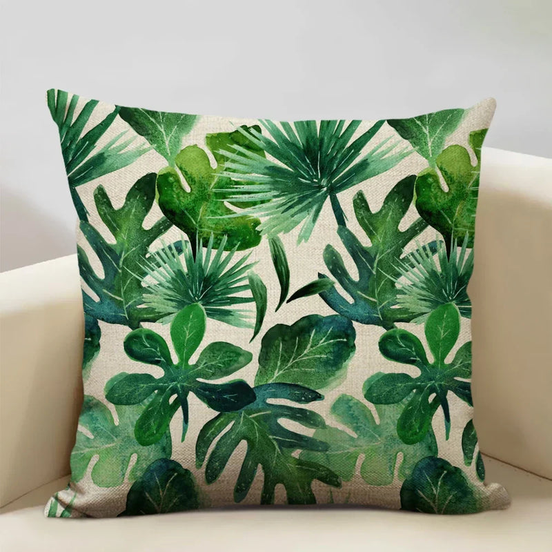 Axyaa Tropical Palm Leaf Cushion Cover 45x45cm Linen Pillowcase