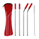 Axyaa Stainless Steel Reusable Straw Set with Cleaning Brush and Cover
