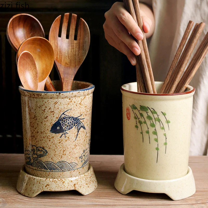 Axya Retro Ceramic Chopstick Holder Rack for Kitchen Cutlery Storage