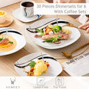 Axyaa 30/60-Piece Black Lines Porcelain Ceramic Tableware Set - Plates, Cups, Saucers