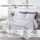 Axyaa Oversized Super King White Quilt Set with Triangle Print - 3 Piece