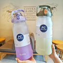 Axyaa Large Capacity Sports Water Bottle with Straw - Portable Frosted Plastic Space Cup
