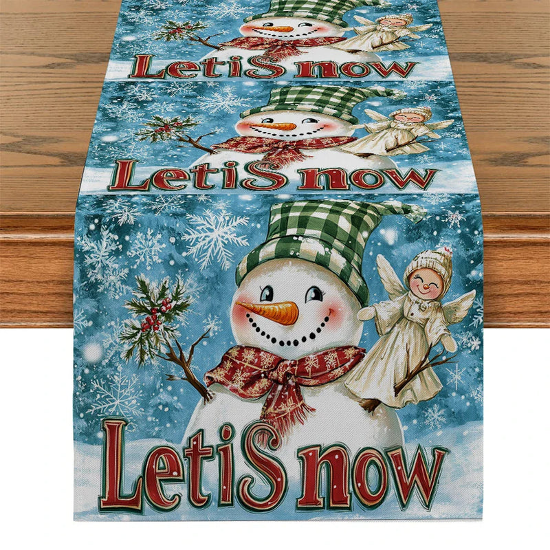 Axyaa Snowman Girl Angel Table Runner - Festive Dining Decor for Christmas