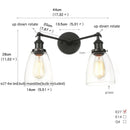 Axyaa Glass Black LED Wall Sconce 2 Heads Vintage Bedroom Bathroom Light