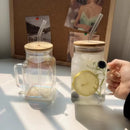 Axyaa Bamboo Lid Glass Cup with Straw - 620ml