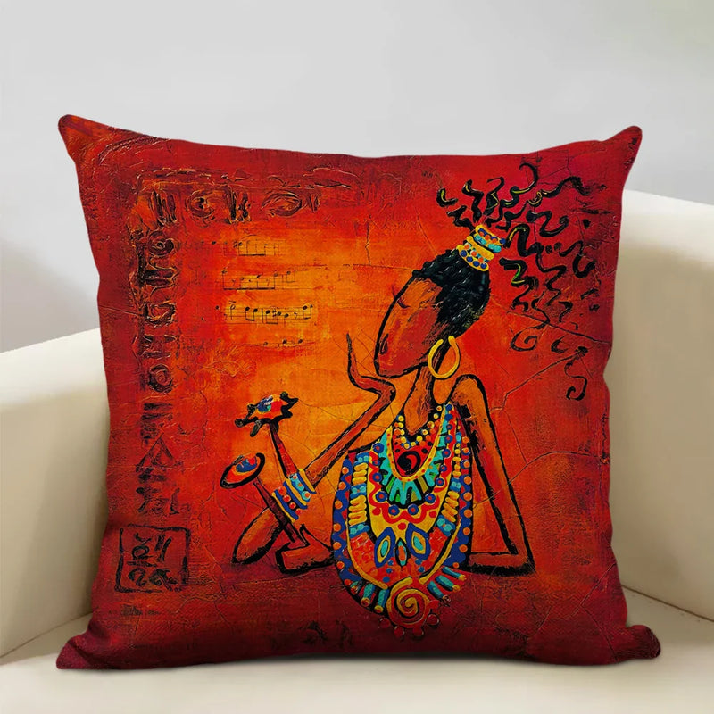 Axyaa African National Style Oil Painting Cushion Cover for Living Room Sofa Art