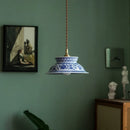 Axyaa Ceramic Japanese LED Pendant Light with Blue Pattern, 2m Wire