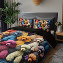 Axyaa Teddy Dog Toy Animal Print Quilt Cover Set with 2 Pillowcases