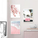 Axyaa Pink Beach Wave Surf Girl Canvas Painting Nordic Art Print
