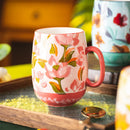 Axyaa Painted Camellia Flower Ceramic Coffee Mug Large Capacity Exquisite Breakfast Tea Cup