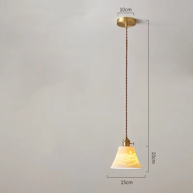 Axyaa White Ceramic Brass Pendant Lights - Nordic Japanese Style Hanging Lamp