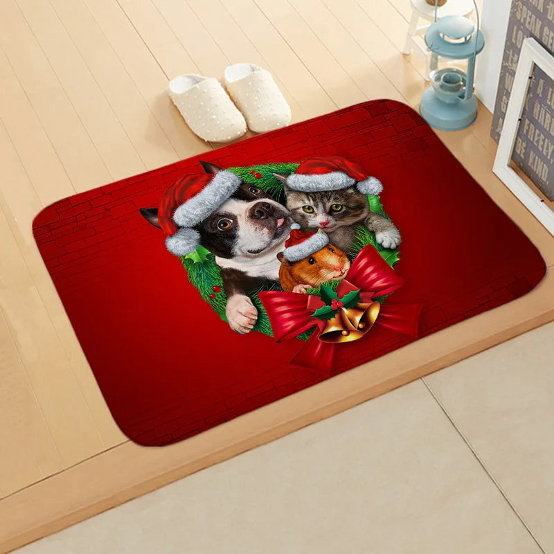 Axyaa Christmas Cat Dog Print Animal Door Mats Non-Slip Floor Home Decoration