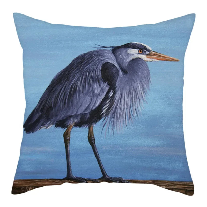 Blue Bird Print Cushion Cover by Axyaa - Home Decor Pillow Case for Sofa Bed