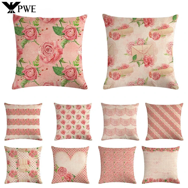 Axyaa Vintage Plant-flower Linen Cushion Cover 45*45cm