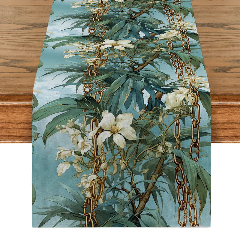 Axyaa Tropical Palm Leaf Flower Chain Table Runner