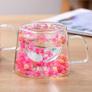 Axyaa Double Layer Glass Coffee Cup with Handle - 200ML Dried Flower Insulated Teacup