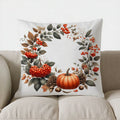 Axyaa Autumn Wreath Pumpkin Berries Pillow Cover