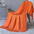 Axyaa Khaki Tassel Knit Blanket - Cozy Nordic Sofa Office Cover & Bed Throw