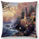 Axyaa Rustic Landscape Castle Lighthouse Oil Painting Cushion Cover