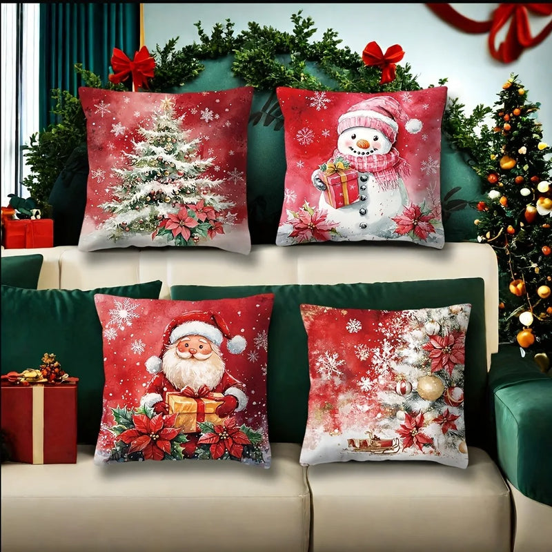 Axyaa Christmas Pillowcase - Red Santa Claus Snowman Sofa Cover - Home Decor Gift