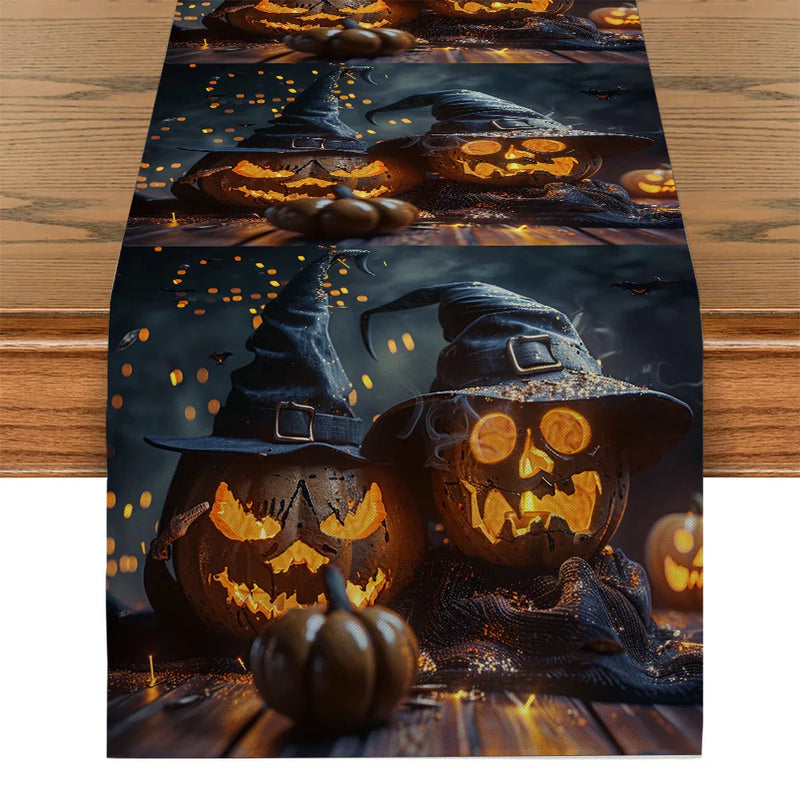 Axyaa Jack-O-Lantern Wizard Hat Table Runner for Festive Home Decor