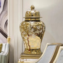 Axyaa Gold Ceramic Lattice Temple Jar with Lid - Home Decor Vase