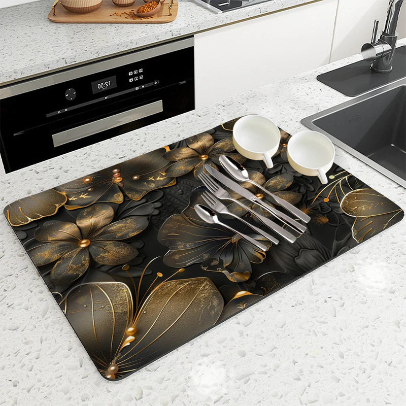 Axyaa Absorbent Kitchen Drying Mat for Tableware Drying and Decor