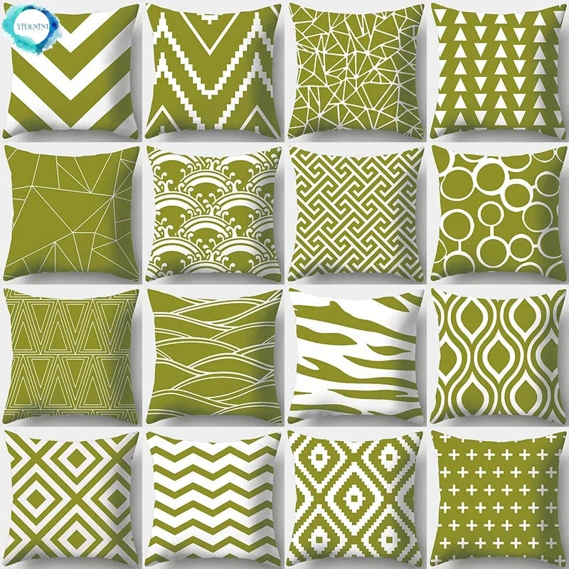 Axyaa Army Green Geometry Print Cushion Cover - Sofa Decor Pillowcase