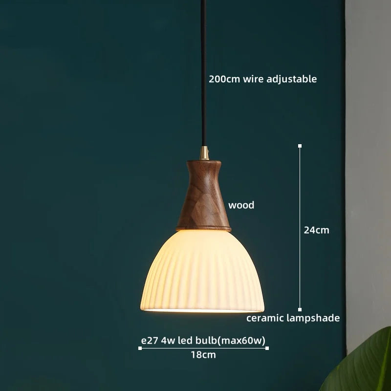 Axyaa Modern LED Pendant Lights Glass Wood Suspension Luminaire