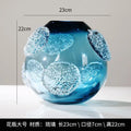 Blue Glass Vase with Medusa Embossed Flower Design by Axyaa