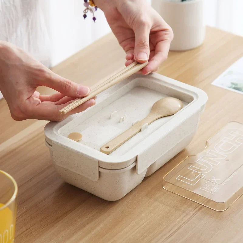 Axyaa Wheat Straw Lunch Box with Lid - Portable Bento Box for Students