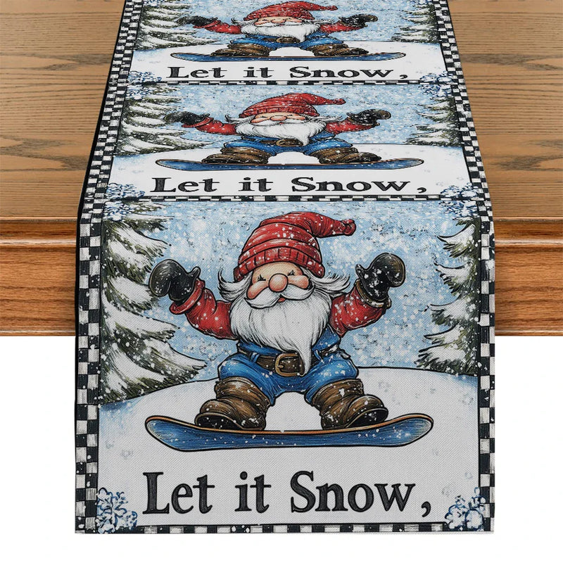 Axyaa Christmas Dwarf Snowflake Table Runner for Kitchen Dining Decor