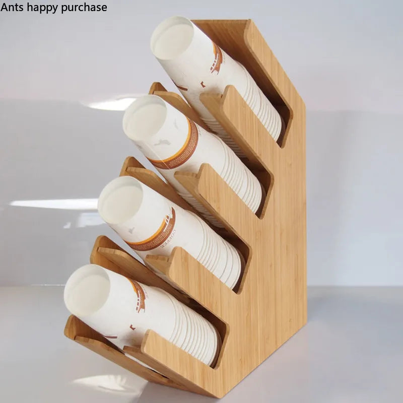 Axya Bamboo Cup Holder with Four Grids for Disposable Cups