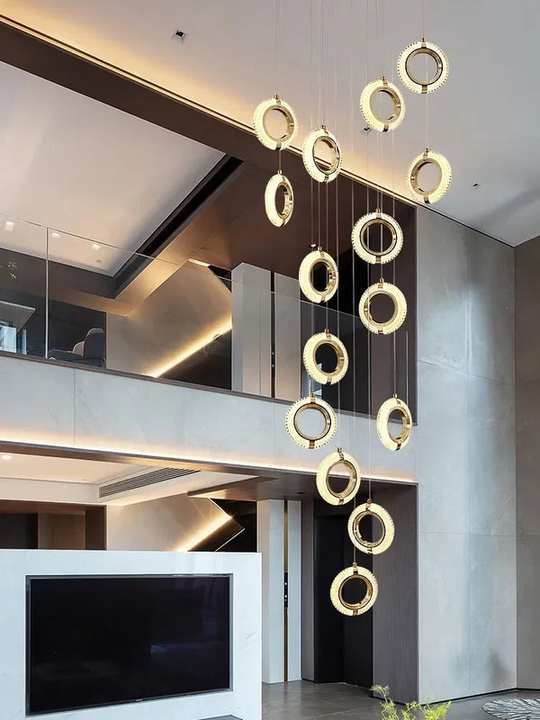 Axyaa Luxury Crystal LED Chandelier - Modern Gold Round Hanging Ceiling Light