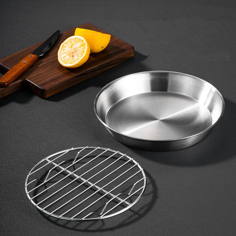 Axyaa Stainless Steel Round Baking Tray with Grid - Versatile Kitchen Baking Tools