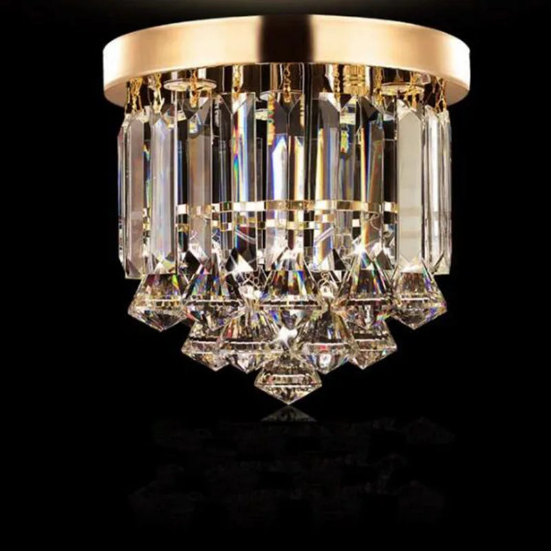 Axyaa Stainless Steel Round Crystal Ceiling Lights for Hotel Lobby, Bar, Cafe