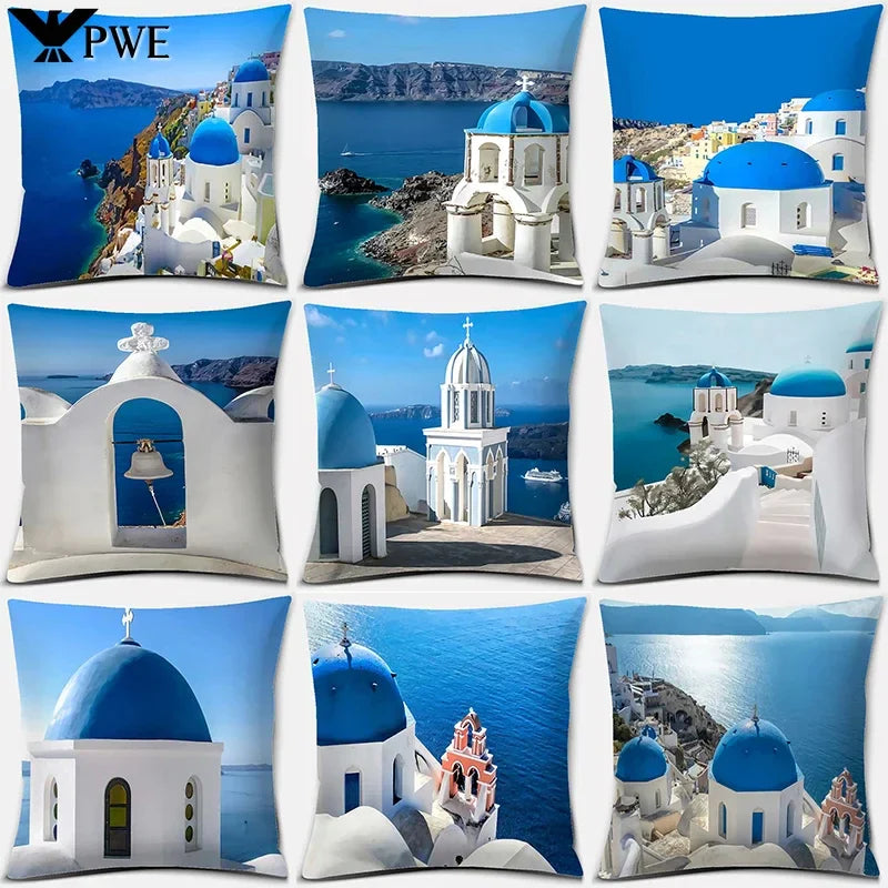 Axyaa Santorini Series Pattern Pillowcase Square Cushion Cover Home Sofa Decor