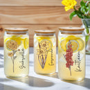Axyaa Floral Retro Custom Engraved Glass Cup with Lid & Straw