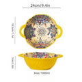 Axyaa Ceramic Soup Bowl with Handle Microwave Safe Embossed Design