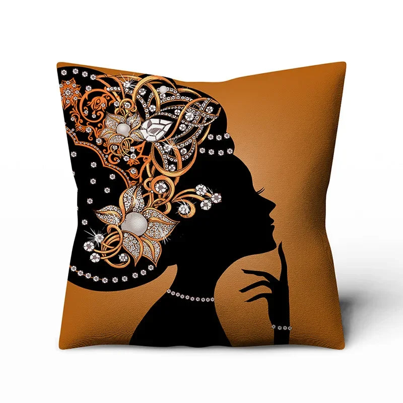 Axyaa Retro Ethnic African Women Cotton Linen Pillowcase - 45X45CM