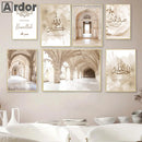 Axyaa Beige Flower Mosque Canvas Print Wall Art - Bohemian Decor for Modern Living