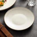 Axyaa Beige Line Pattern Shallow Plate - Ceramic Steak Salad Sushi Dish