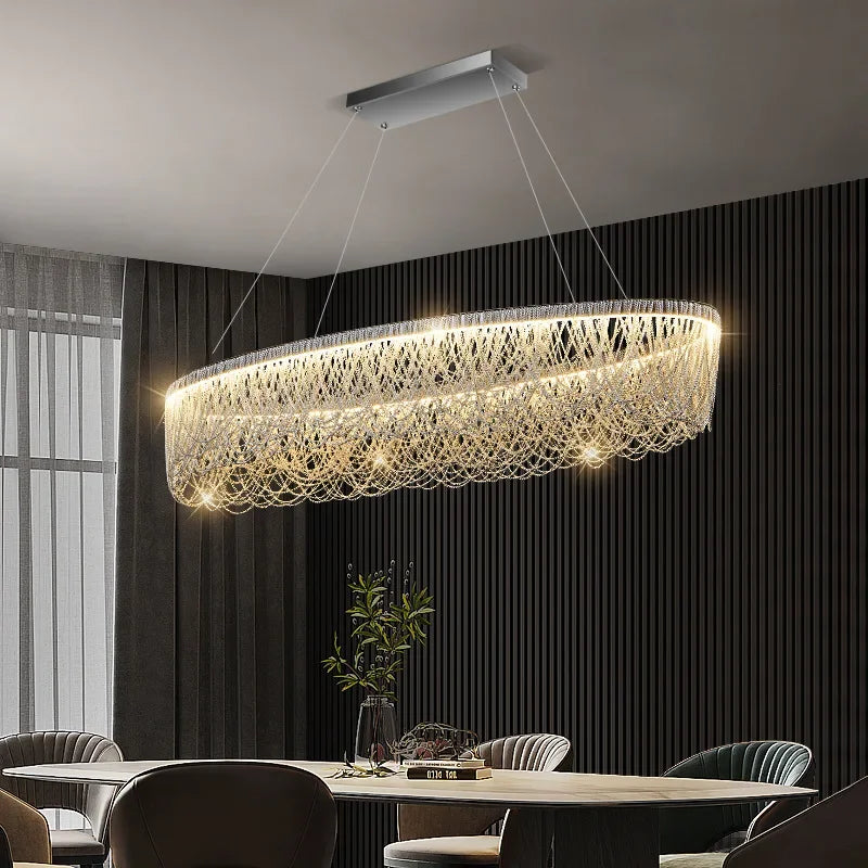 Axyaa Chrome Tassel Chandelier LED Lighting Pendant Lamp for Home Decor