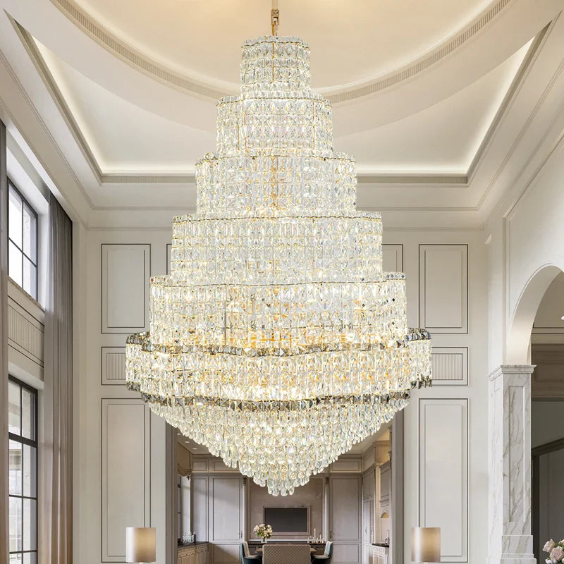 Axyaa Rotating Crystal Chandelier for Duplex Villa, Hotel, or Home - Luxury Stair Lighting