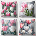 Axyaa Pink & White Tulip Cushion Cover Set - 4pcs, 45x45cm, Single-Sided Print