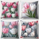 Axyaa Pink & White Tulip Cushion Cover Set - 4pcs, 45x45cm, Single-Sided Print