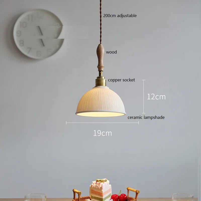 Axyaa Ceramic LED Pendant Light with Wood Copper Socket - 30CM