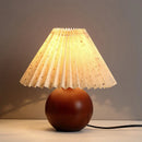 Axyaa Vintage Wooden Table Lamp Nordic Pleated Bedroom Bedside Desk Reading Light