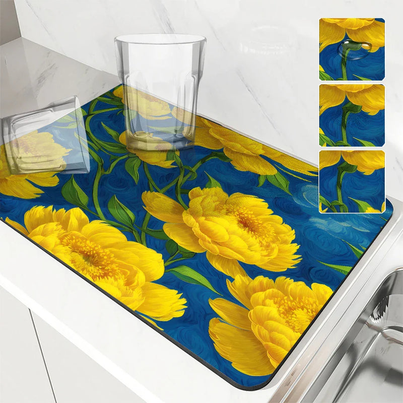Axyaa Plant Oil Painting Kitchen Antiskid Drying Mat